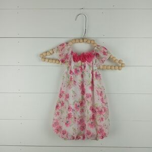 Little Lass girls size 6-9 mos bright neon floral tulle topped romper ruffle